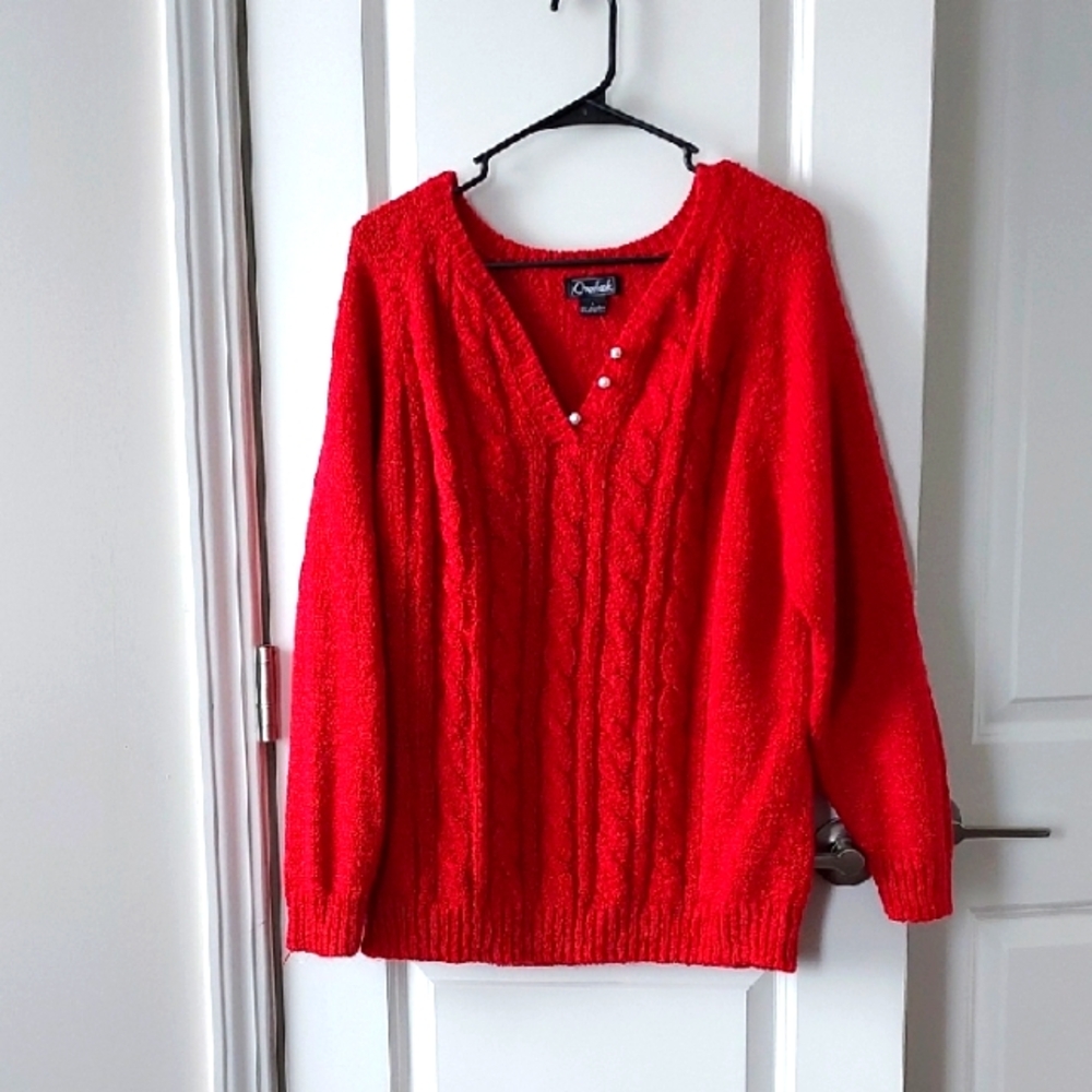Overlook long sleeve red cavle knit sweater with pearls large